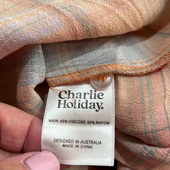 Charlie Holiday Maple Shirt Camden plaid orange blouse size 2 NWT - Picture 15 of 16